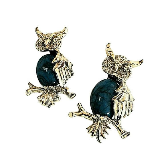 Vintage Gerry's Silver Tone Owl Brooch with Blue Stone, Bird Pin Vintage Jewelry - Picture 1 of 5